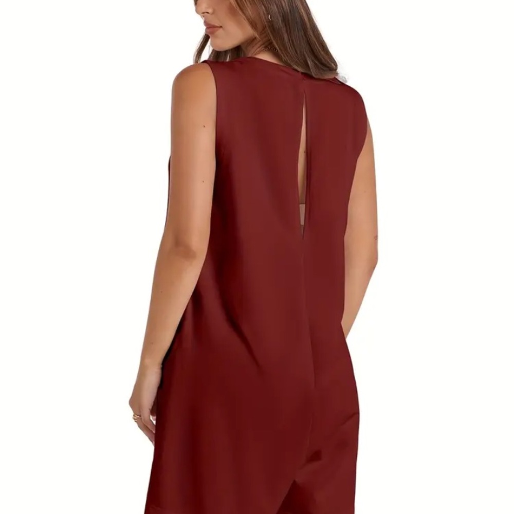 Sleeveless Burgundy Jumpsuit - Picture 3 of 12